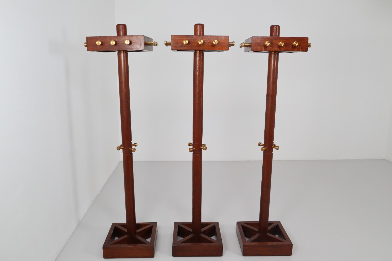 Set of 3 Bauhaus Coathangers in Oak and Brass