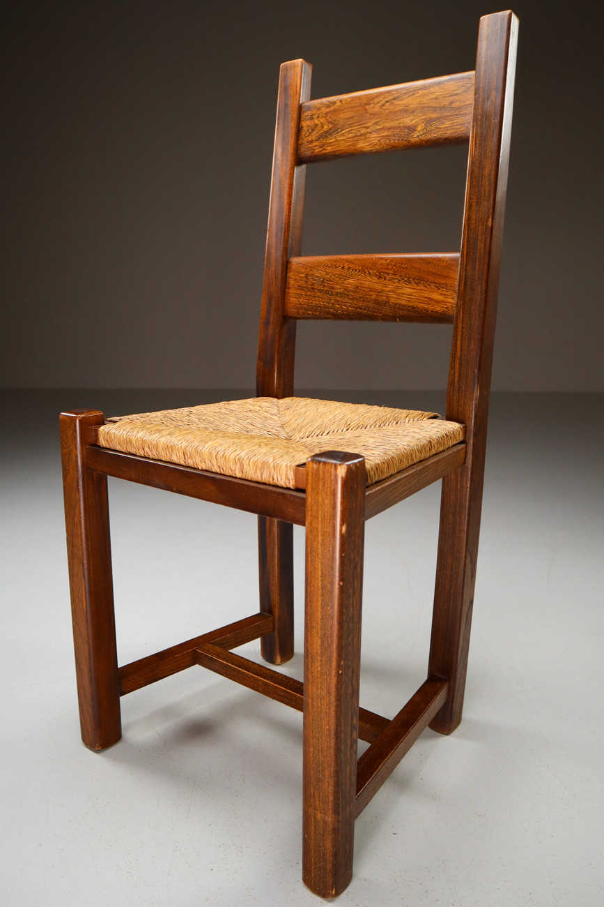 Set of 3 solid elmwood and straw chairs by Olavi Hanninen Finland 1950s Mid-20th century