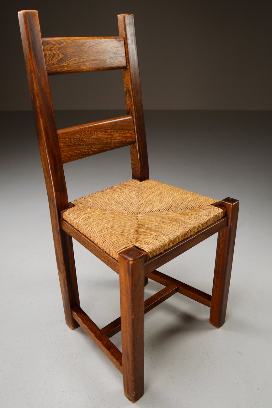 Set of 3 solid elmwood and straw chairs by Olavi Hanninen Finland 1950s Mid-20th century
