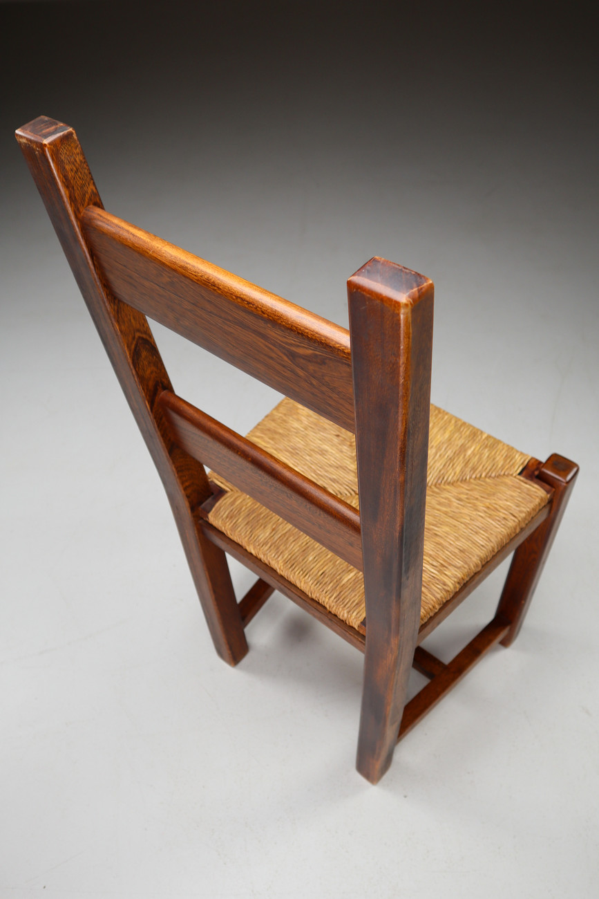 Set of 3 solid elmwood and straw chairs by Olavi Hanninen Finland 1950s Mid-20th century