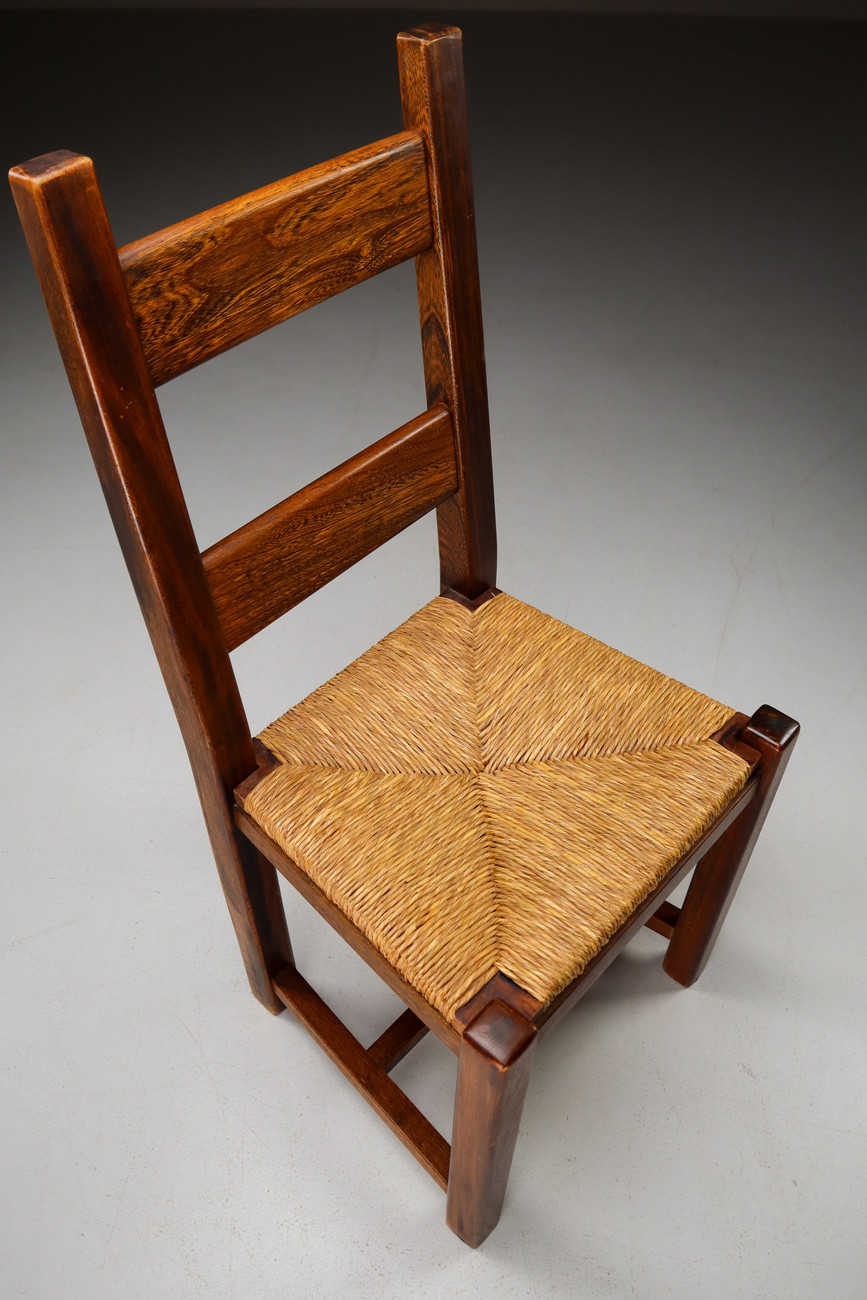 Set of 3 solid elmwood and straw chairs by Olavi Hanninen Finland 1950s Mid-20th century