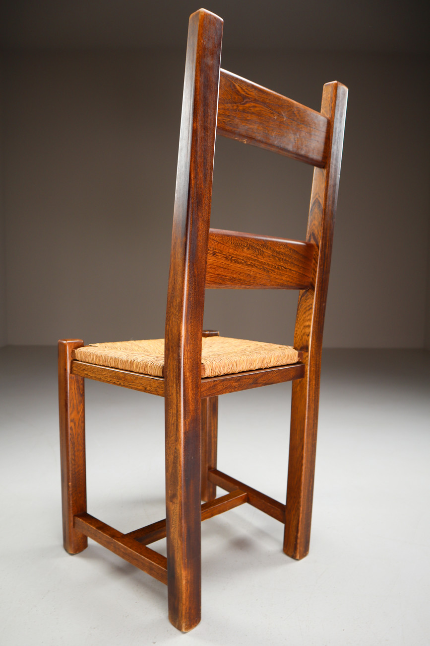 Set of 3 solid elmwood and straw chairs by Olavi Hanninen Finland 1950s Mid-20th century