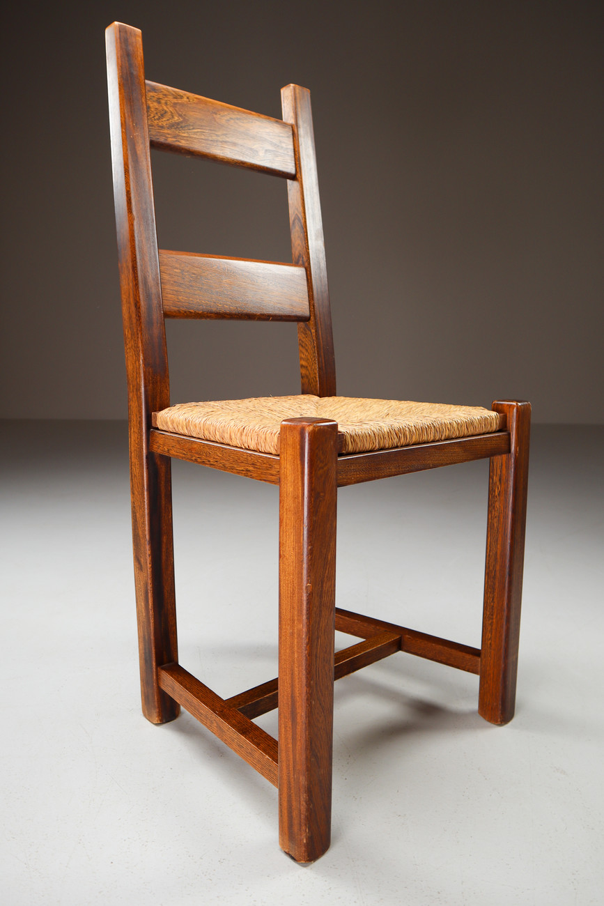 Set of 3 solid elmwood and straw chairs by Olavi Hanninen Finland 1950s Mid-20th century