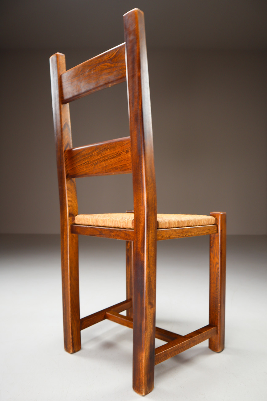 Set of 3 solid elmwood and straw chairs by Olavi Hanninen Finland 1950s Mid-20th century