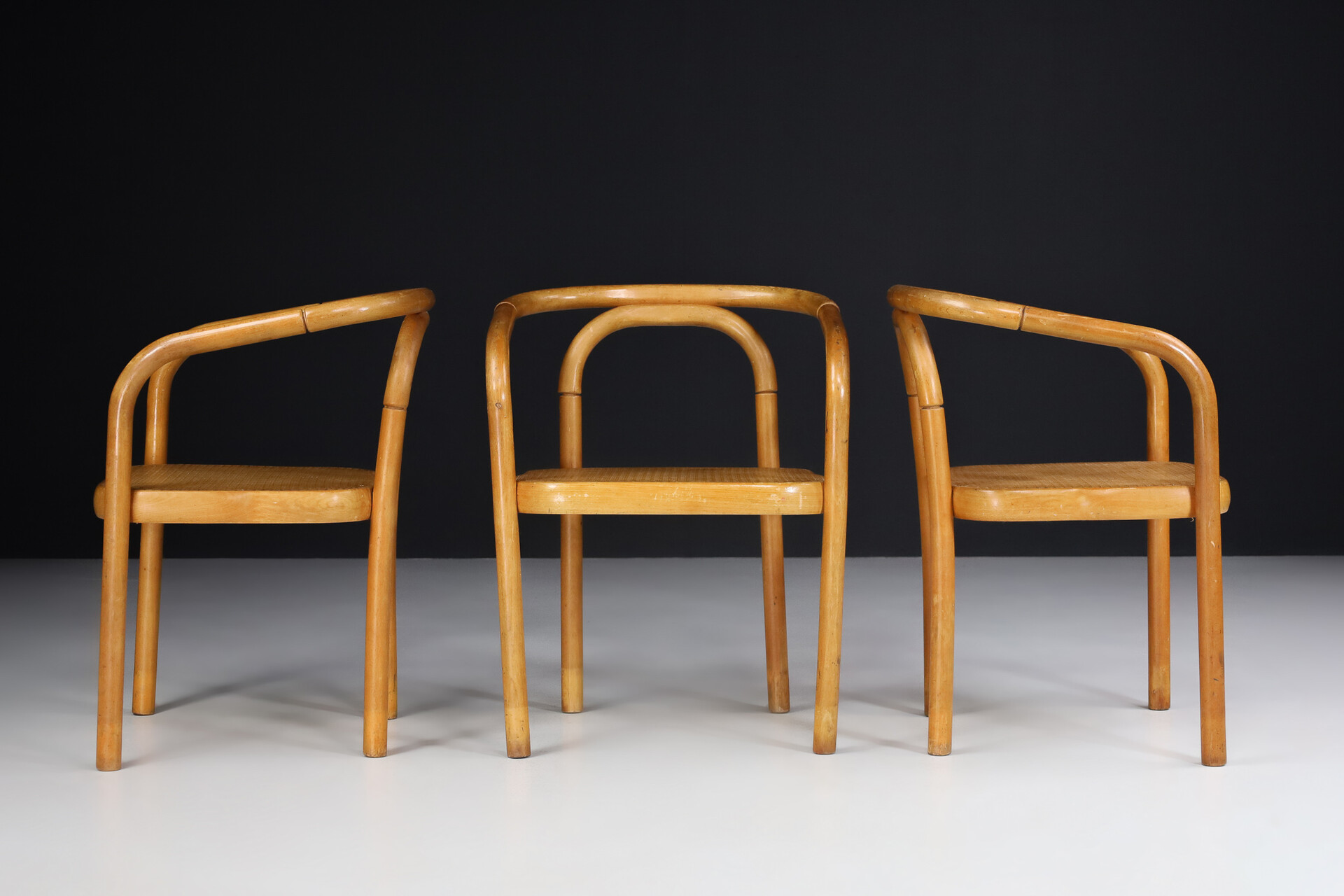 Set of 4 Dining Chairs in Bentwood and Webbing By Ton, Praque 1960s Mid-20th century