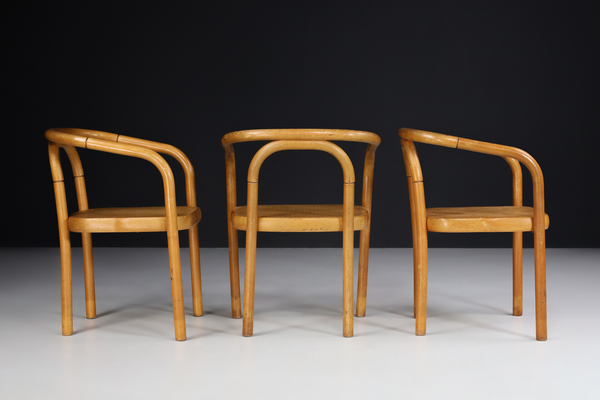 Set of 4 Dining Chairs in Bentwood and Webbing By Ton, Praque 1960s Mid-20th century