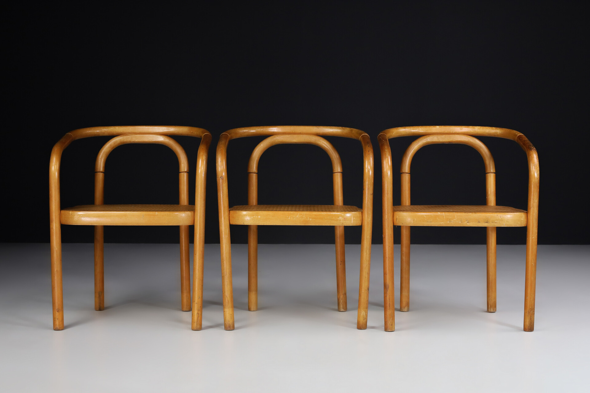 Set of 4 Dining Chairs in Bentwood and Webbing By Ton, Praque 1960s Mid-20th century