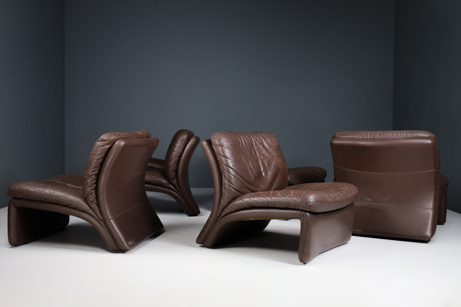 Set of 5 vintage italian B&T Sofas, Brown Leather Sofa 1970 Mid-20th century