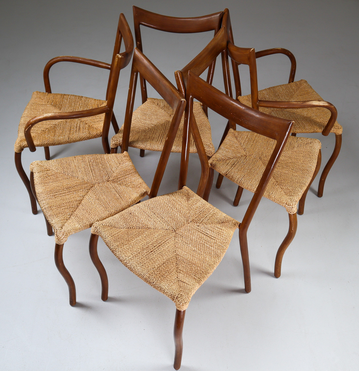 Set of 6 bentwood and rope dinning chairs France 1950s Mid-20th century