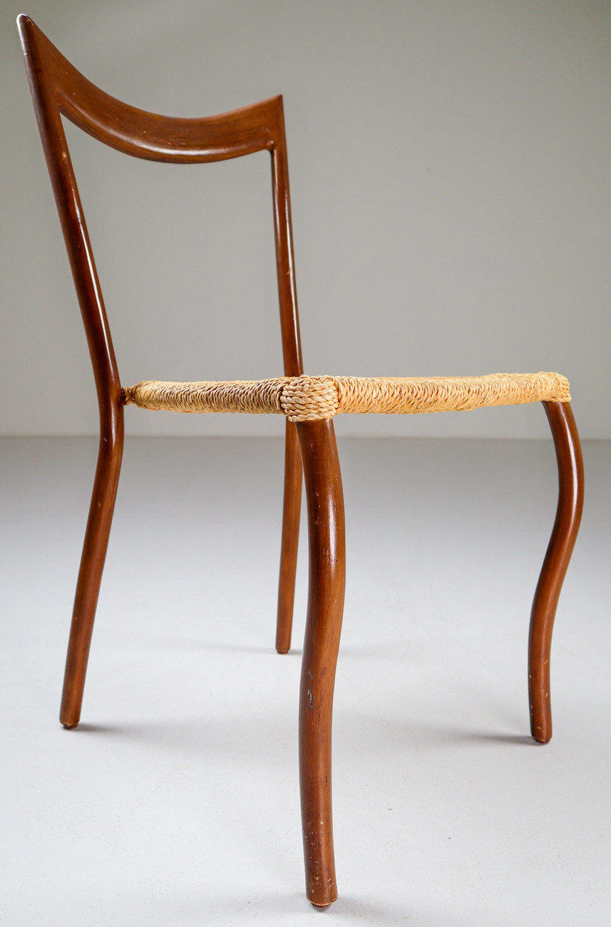 Set of 6 bentwood and rope dinning chairs France 1950s Mid-20th century