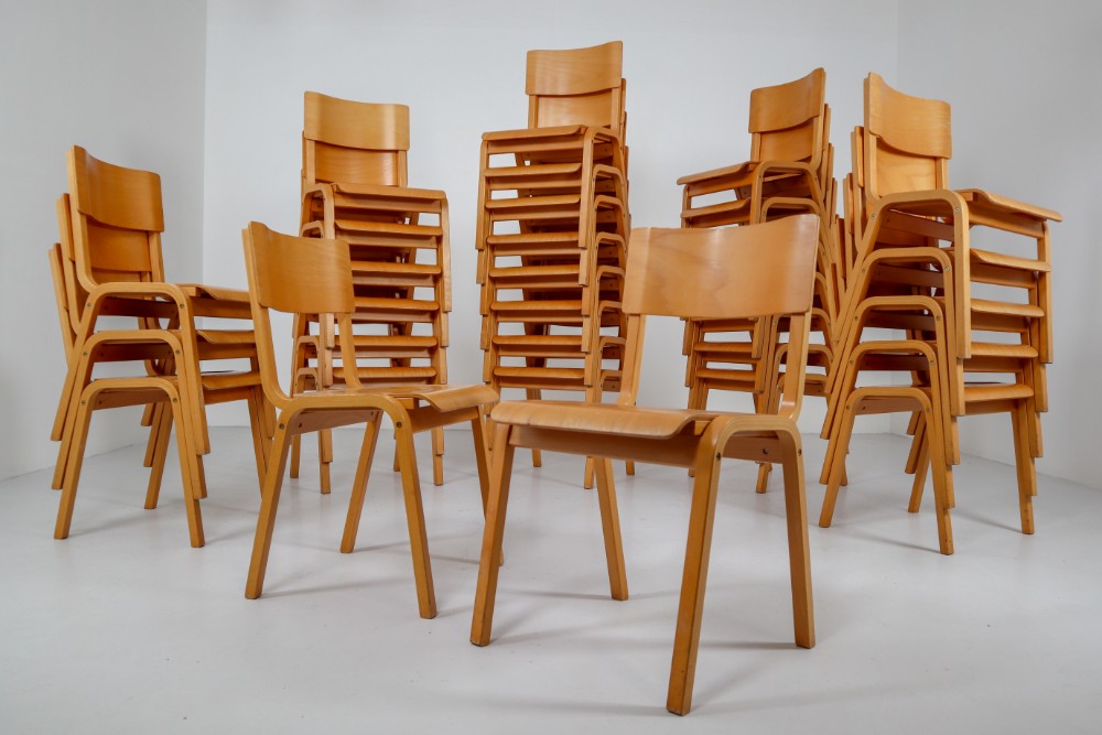 Set of 60 Scandinavian Modern Chairs Made from Bentwood and Plywood 1960s 