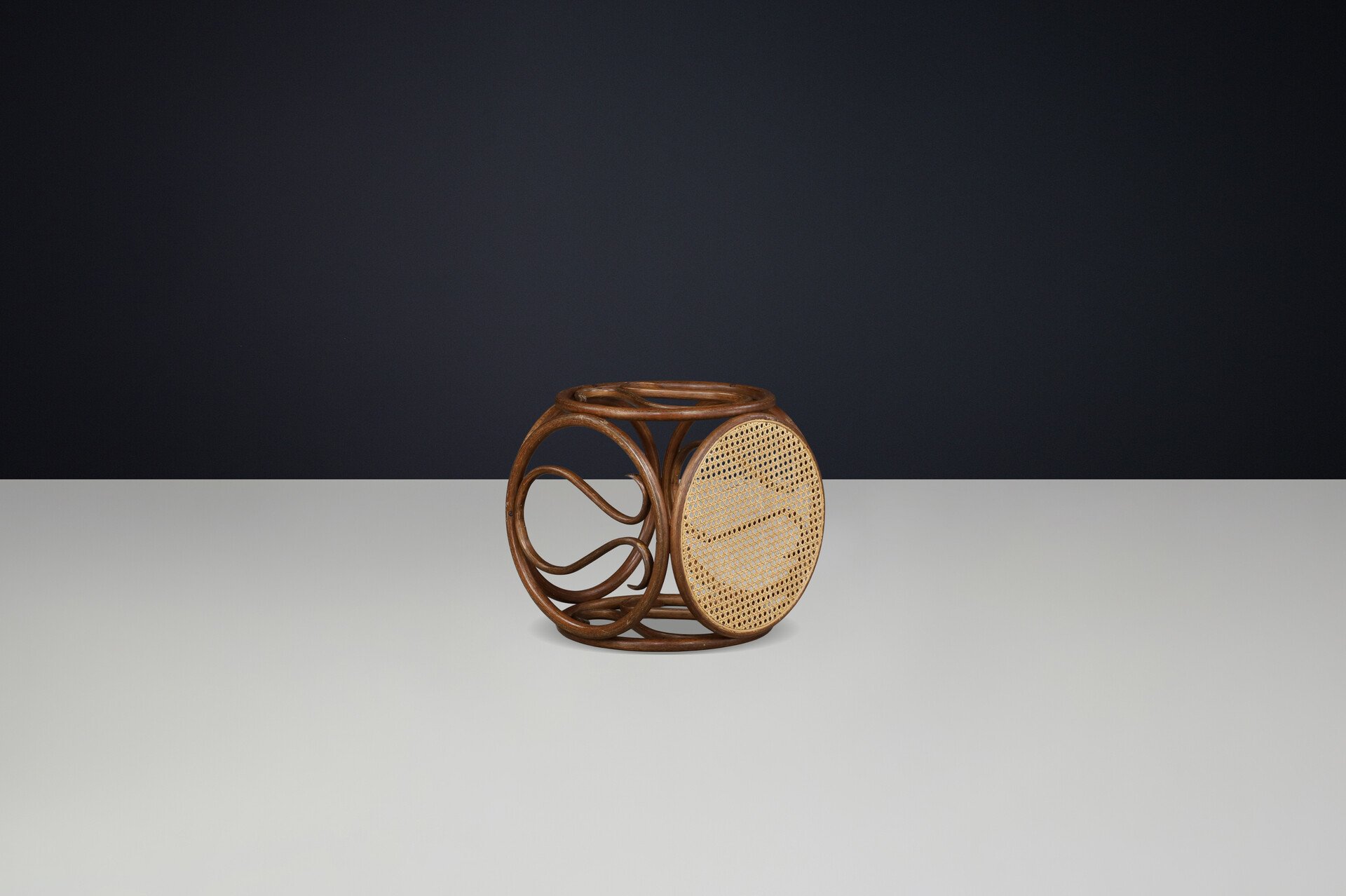 Set of Four 1960s Austrian Bentwood and Cane Stools / Side Tables Attr. Thonet Mid-20th century