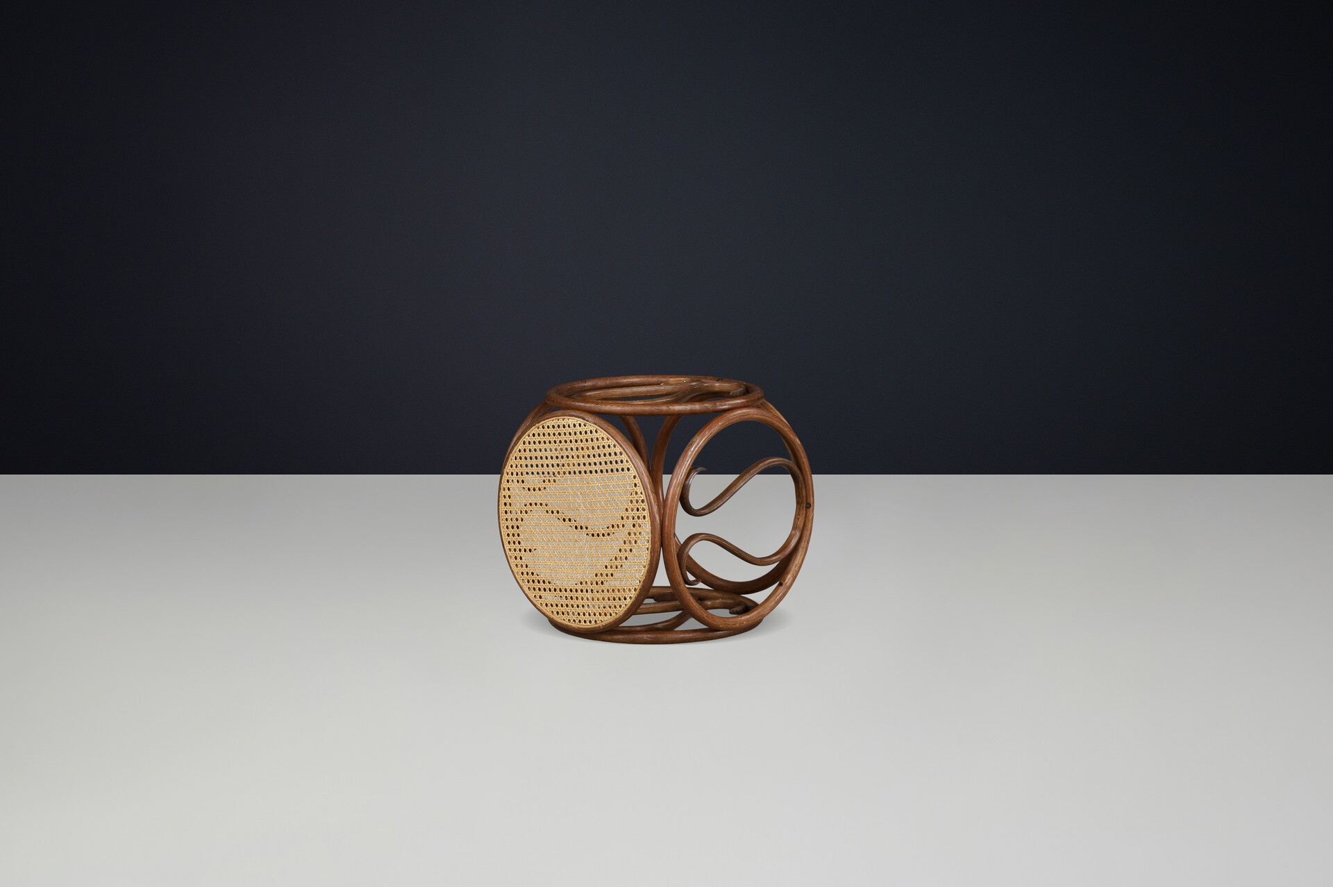 Set of Four 1960s Austrian Bentwood and Cane Stools / Side Tables Attr. Thonet Mid-20th century