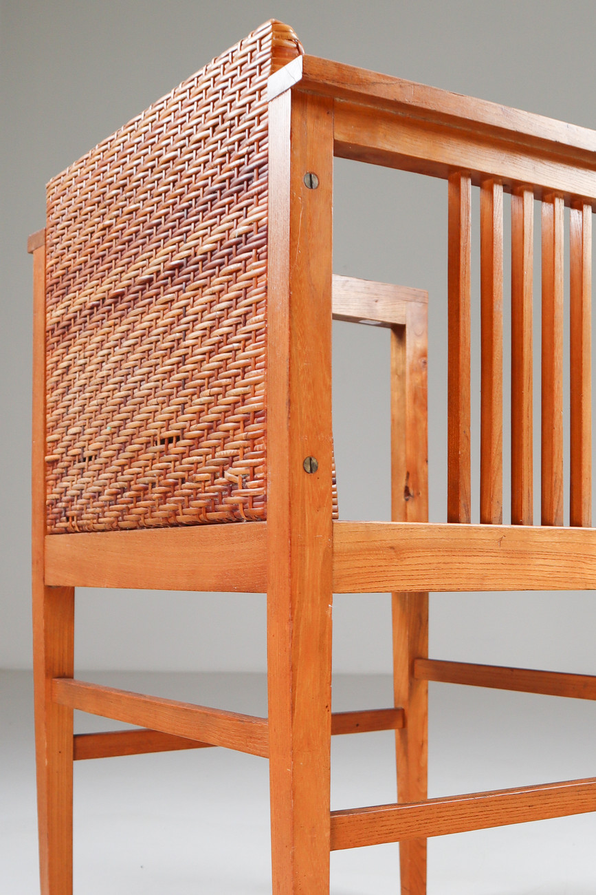 Set of Four Elm and Cane Armchairs by Hans Vollmer for Prag-Rudniker Vienna Early-20th century