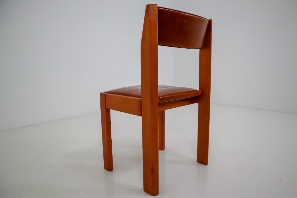 Set of Four Elm Wood and Leather Dining Chairs in the Style of Pierre Chapo