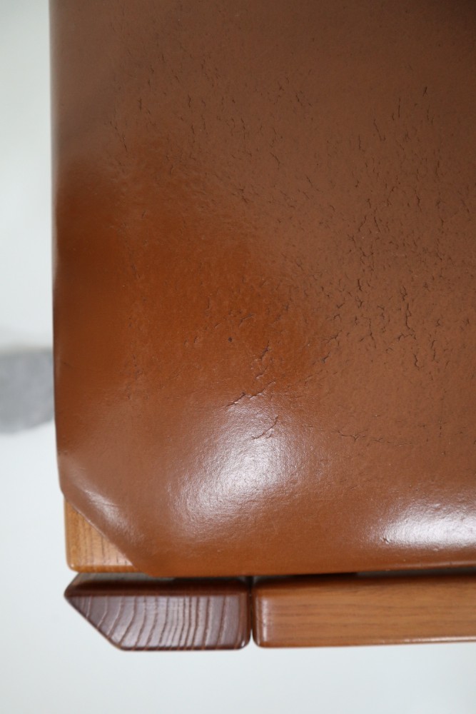 Set of Four Elm Wood and Leather Dining Chairs in the Style of Pierre Chapo