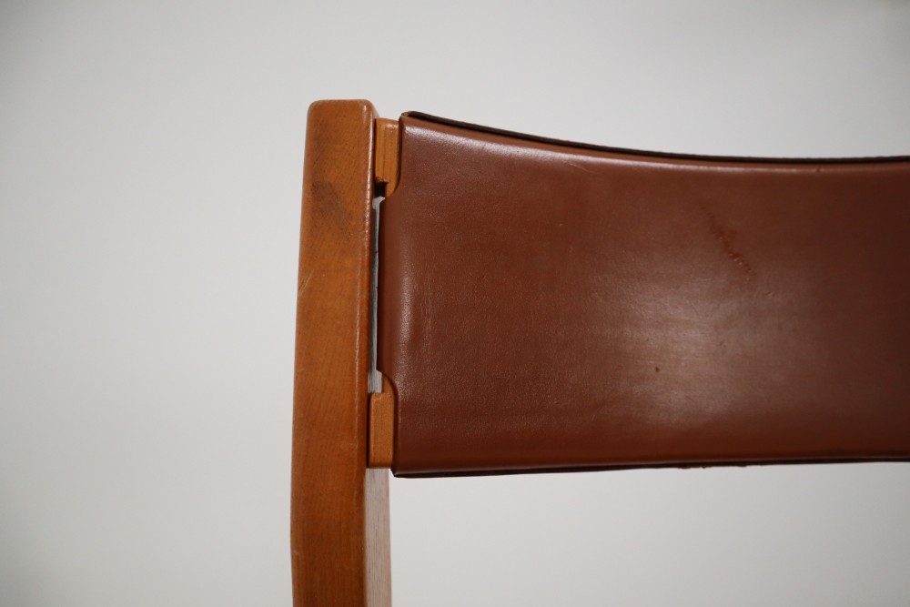 Set of Four Elm Wood and Leather Dining Chairs in the Style of Pierre Chapo