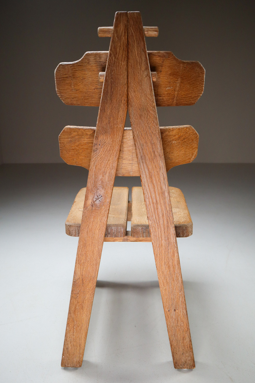 Set of Four Mid-century brutalist Chairs in solid oak , France, C. 1960 Mid-20th century