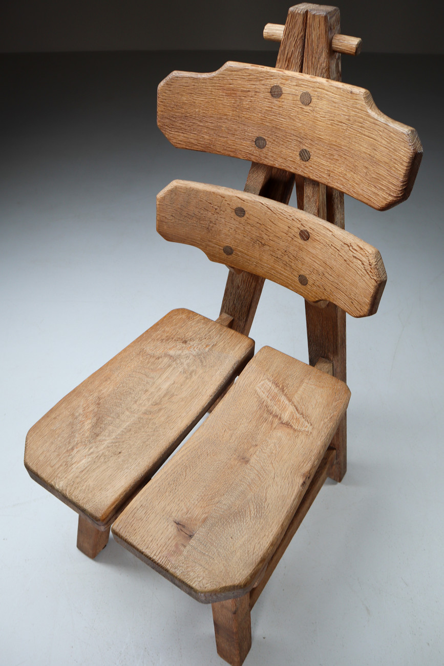 Set of Four Mid-century brutalist Chairs in solid oak , France, C. 1960 Mid-20th century