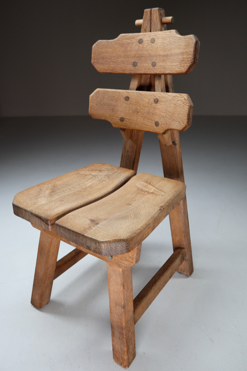 Set of Four Mid-century brutalist Chairs in solid oak , France, C. 1960 Mid-20th century