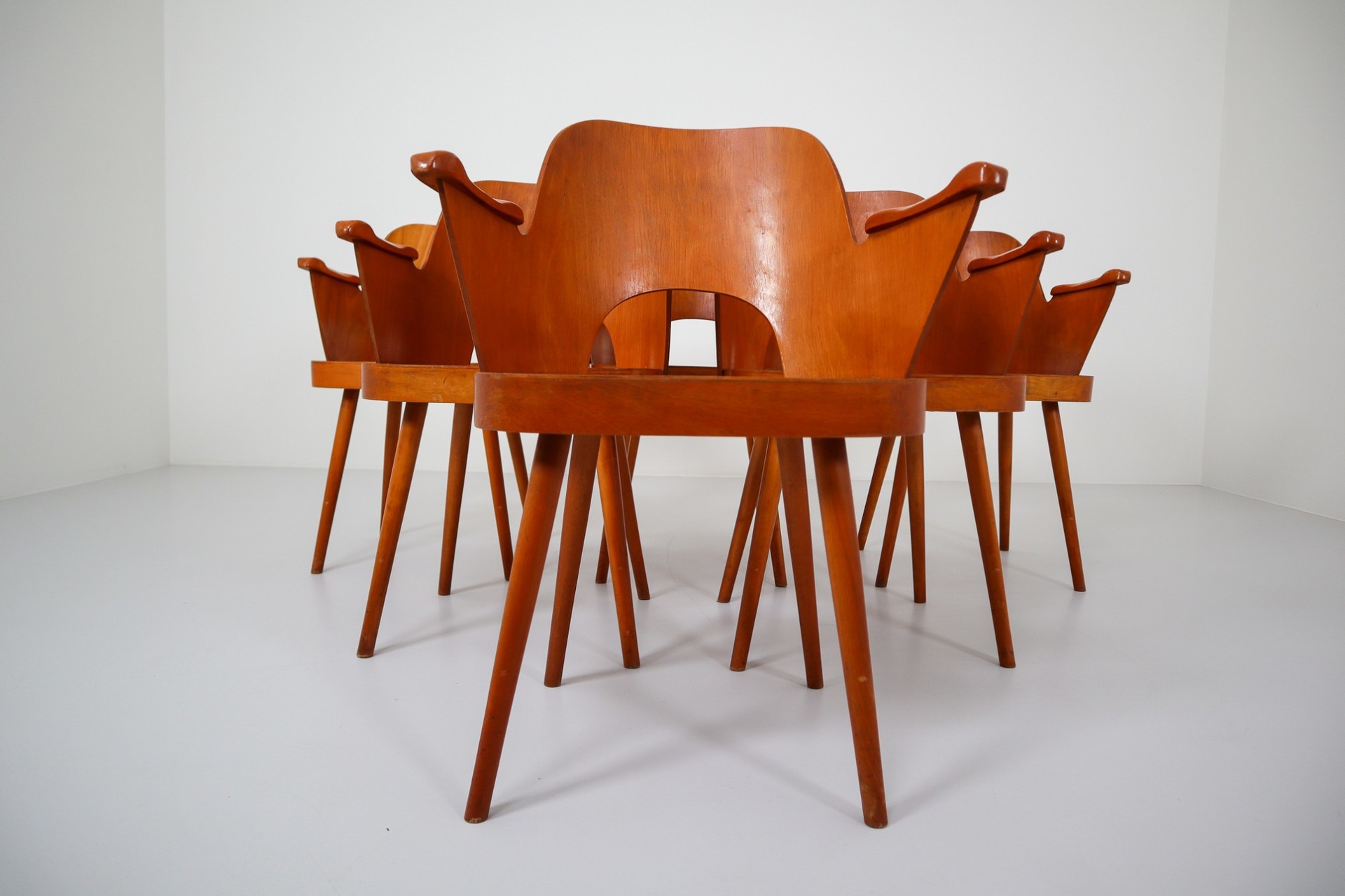 Set of Six armchairs designed by Austrian architect Oswald Haerdtl manufactured by Ton ( Thonet ) 