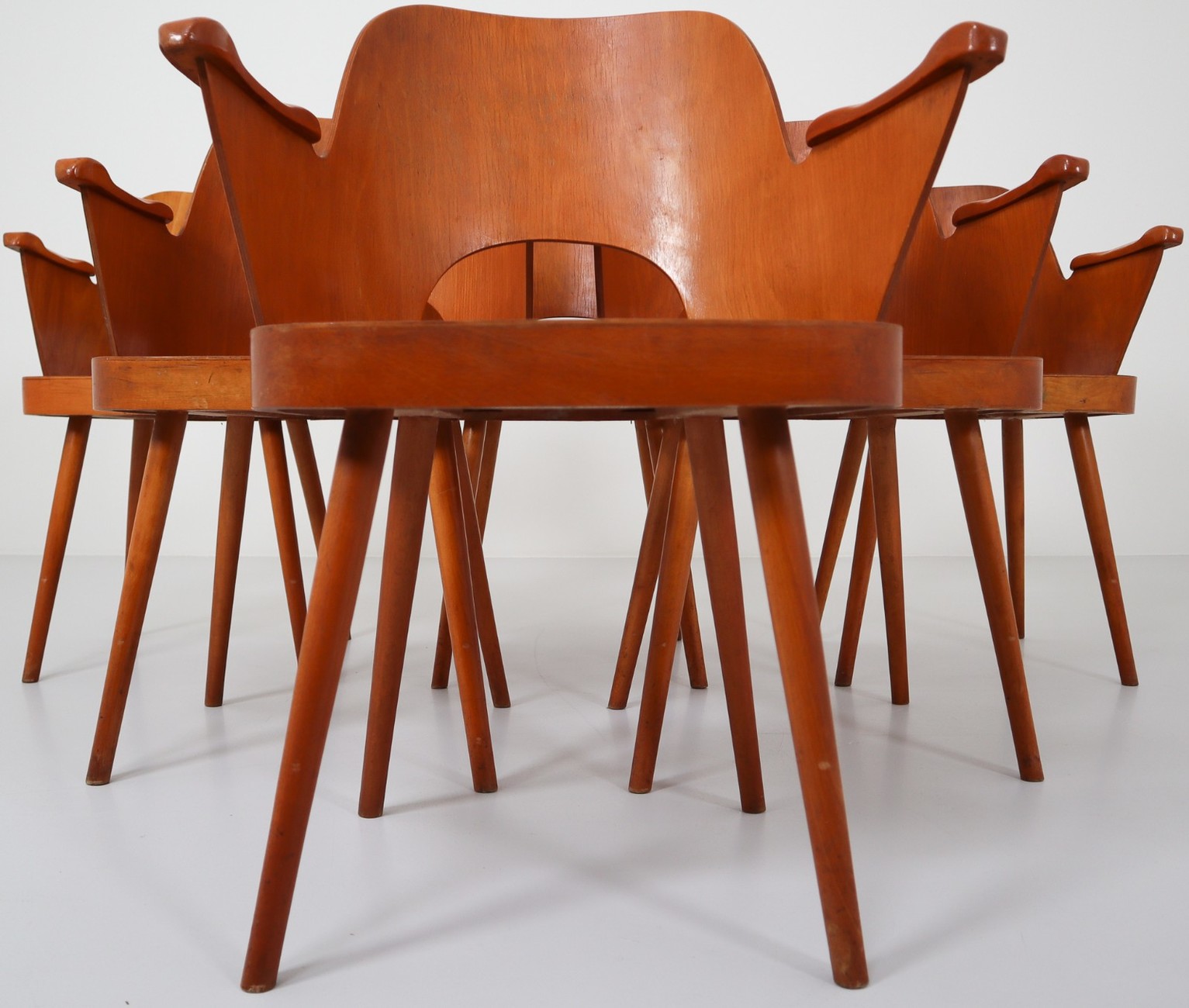 Set of Six armchairs designed by Austrian architect Oswald Haerdtl manufactured by Ton ( Thonet ) 
