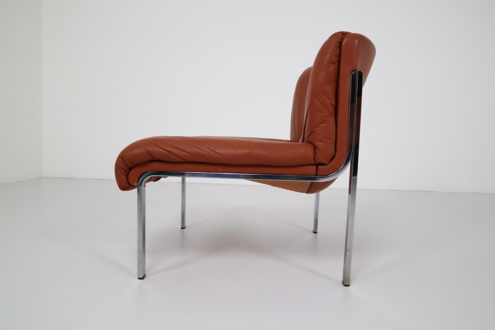 Set of Three Chairs, Sofa in Cognac Leather by Girsberger, Switzerland, 1970s