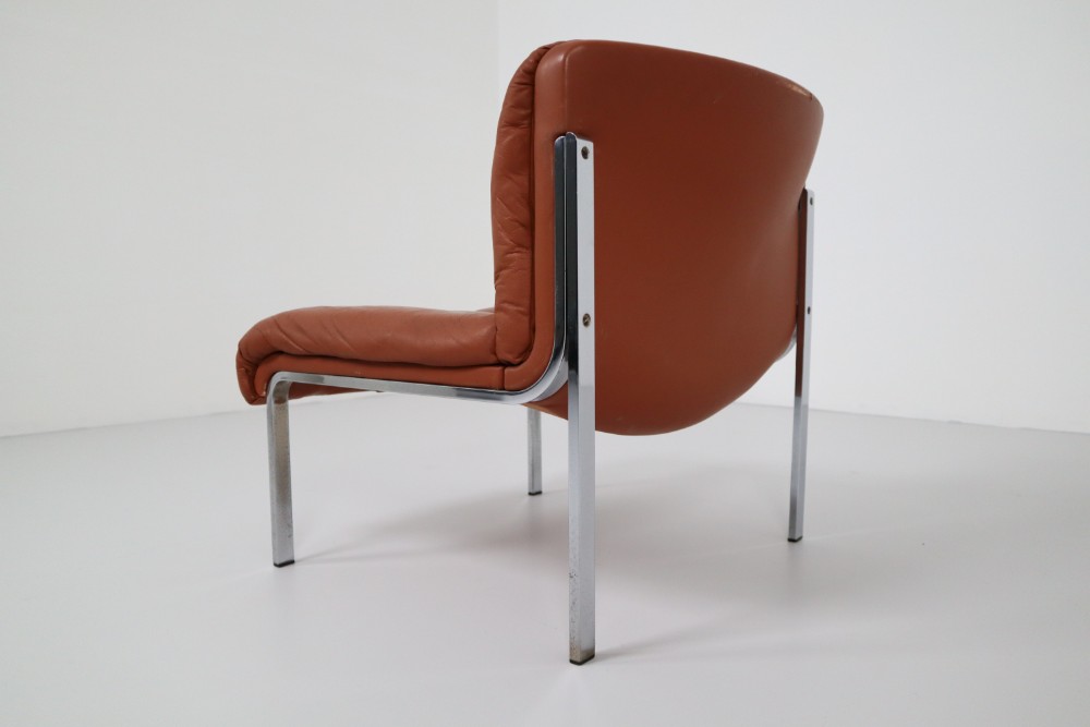 Set of Three Chairs, Sofa in Cognac Leather by Girsberger, Switzerland, 1970s