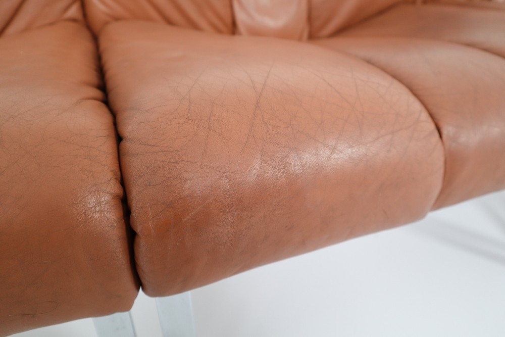 Set of Three Chairs, Sofa in Cognac Leather by Girsberger, Switzerland, 1970s