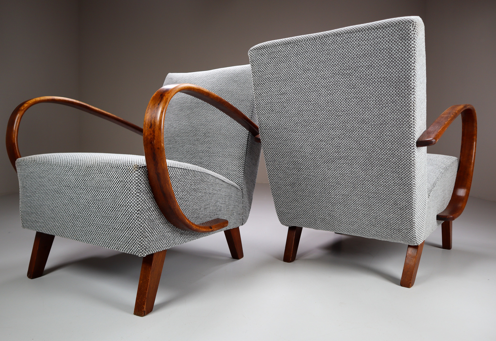 Set of Two Armchairs by Jindrich Halabala with new upholstered fabric, 1940s Mid-20th century