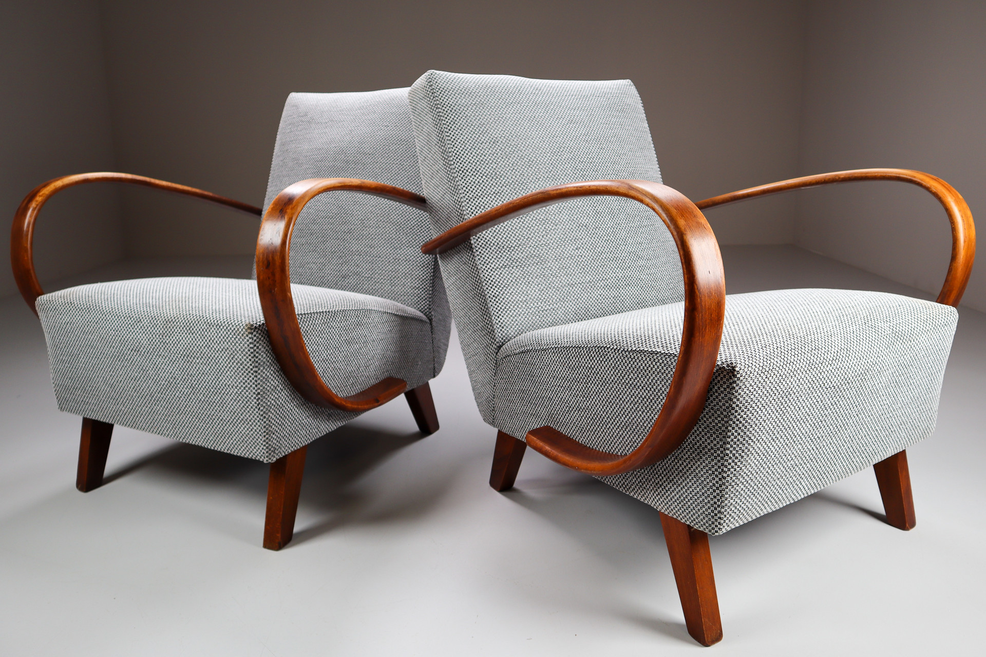 Set of Two Armchairs by Jindrich Halabala with new upholstered fabric, 1940s Mid-20th century