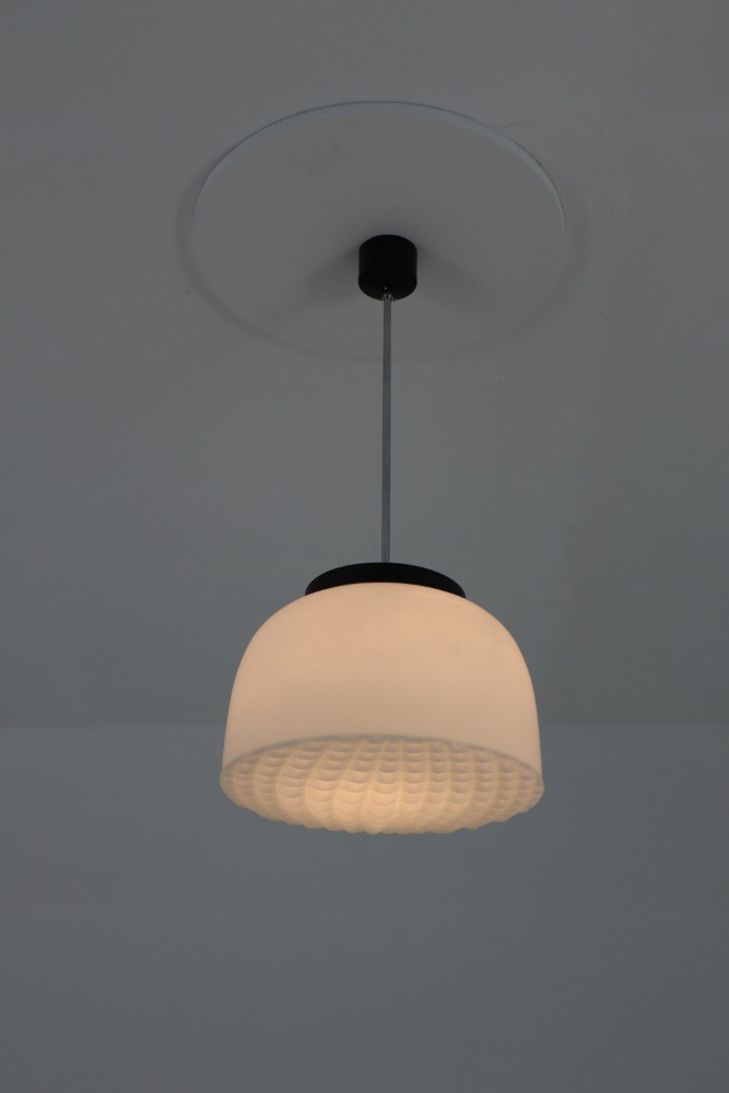 Set of Two Midcentury Pendants, Opaline Glass, Europe, 1970s