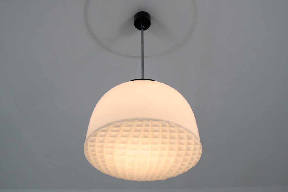 Set of Two Midcentury Pendants, Opaline Glass, Europe, 1970s