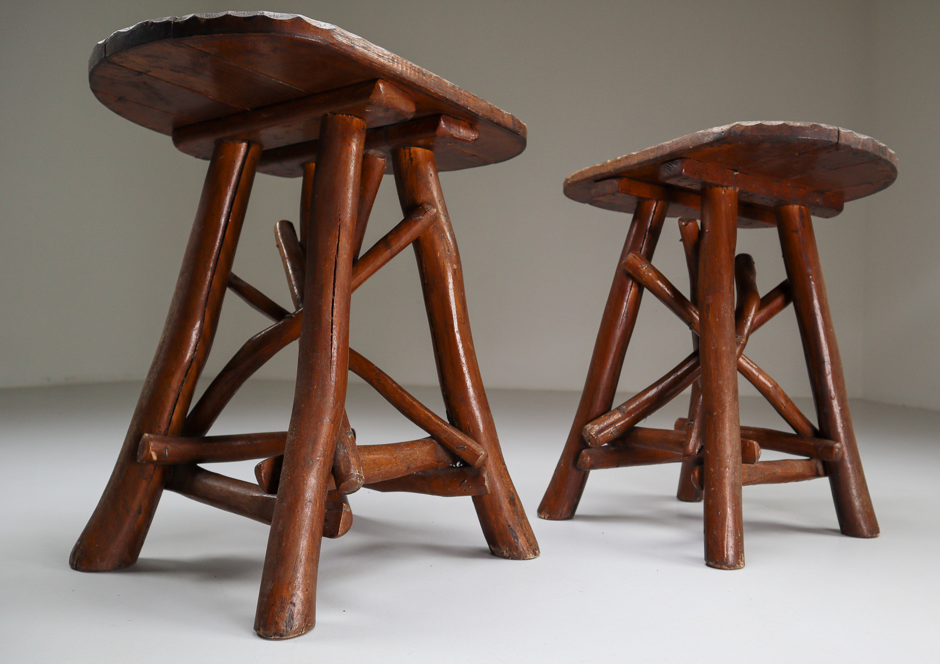 Set Primitive Stools or Side Tables, France Early-19th century