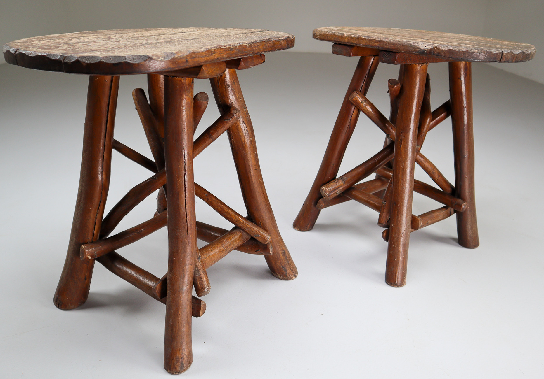 Set Primitive Stools or Side Tables, France Early-19th century