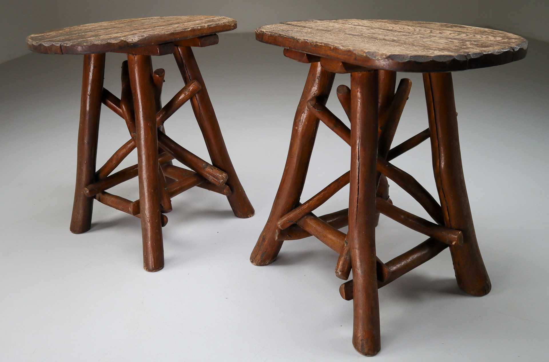 Set Primitive Stools or Side Tables, France Early-19th century
