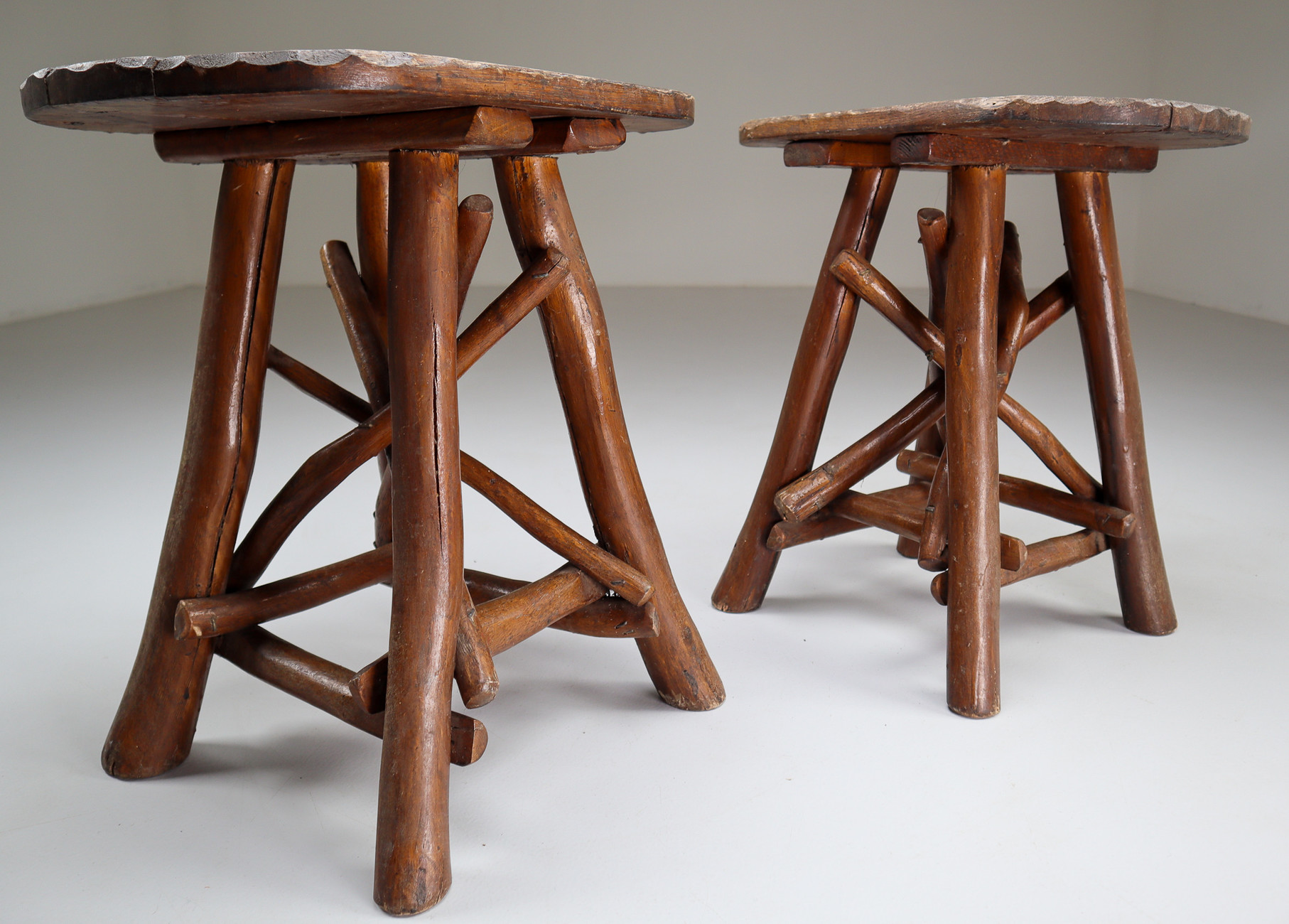 Set Primitive Stools or Side Tables, France Early-19th century