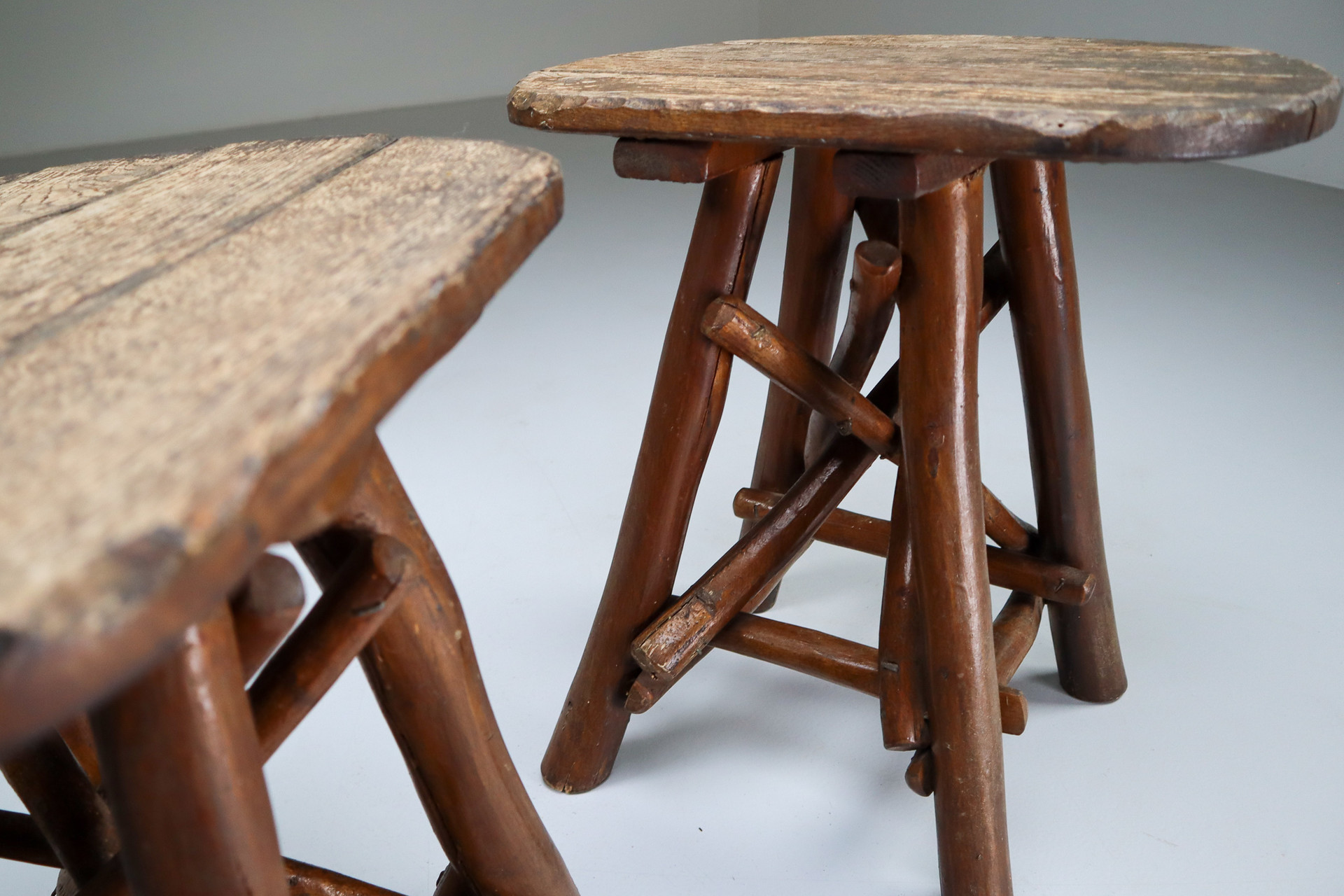 Set Primitive Stools or Side Tables, France Early-19th century