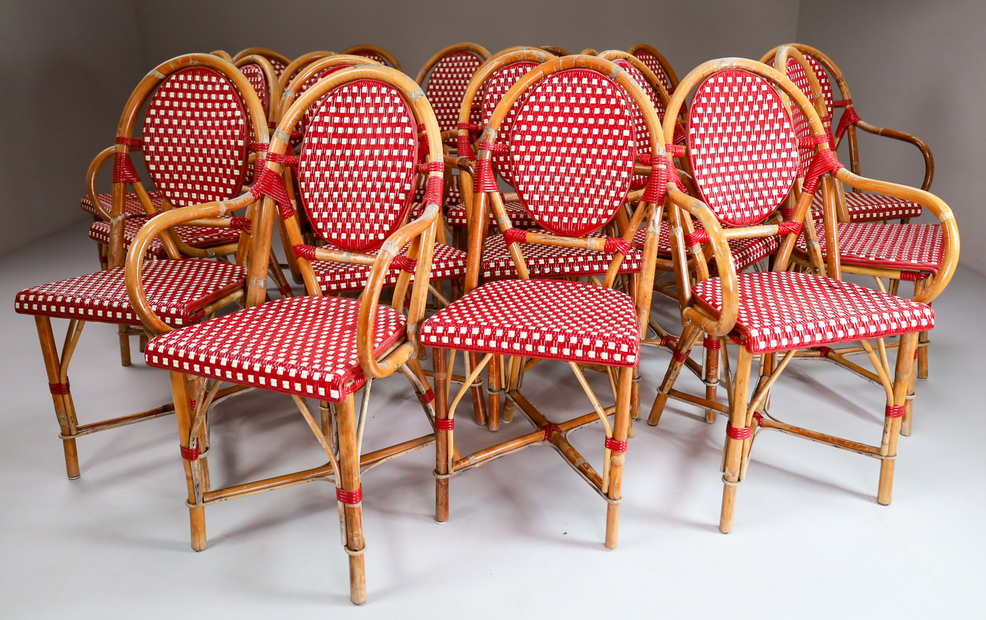 Set/19 French Bistro chairs in Bamboo Paris 1960S Mid-20th century