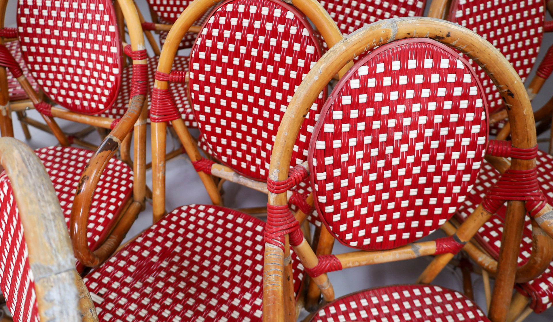 Set/19 French Bistro chairs in Bamboo Paris 1960S Mid-20th century