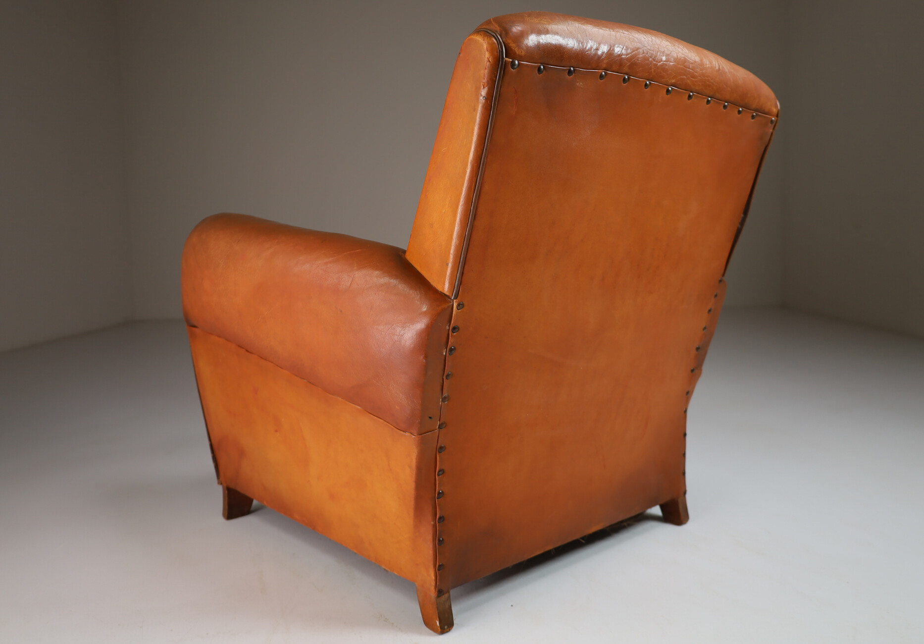 Set/2 cognac leather Art Deco Club Chairs France 1930s Early-20th century