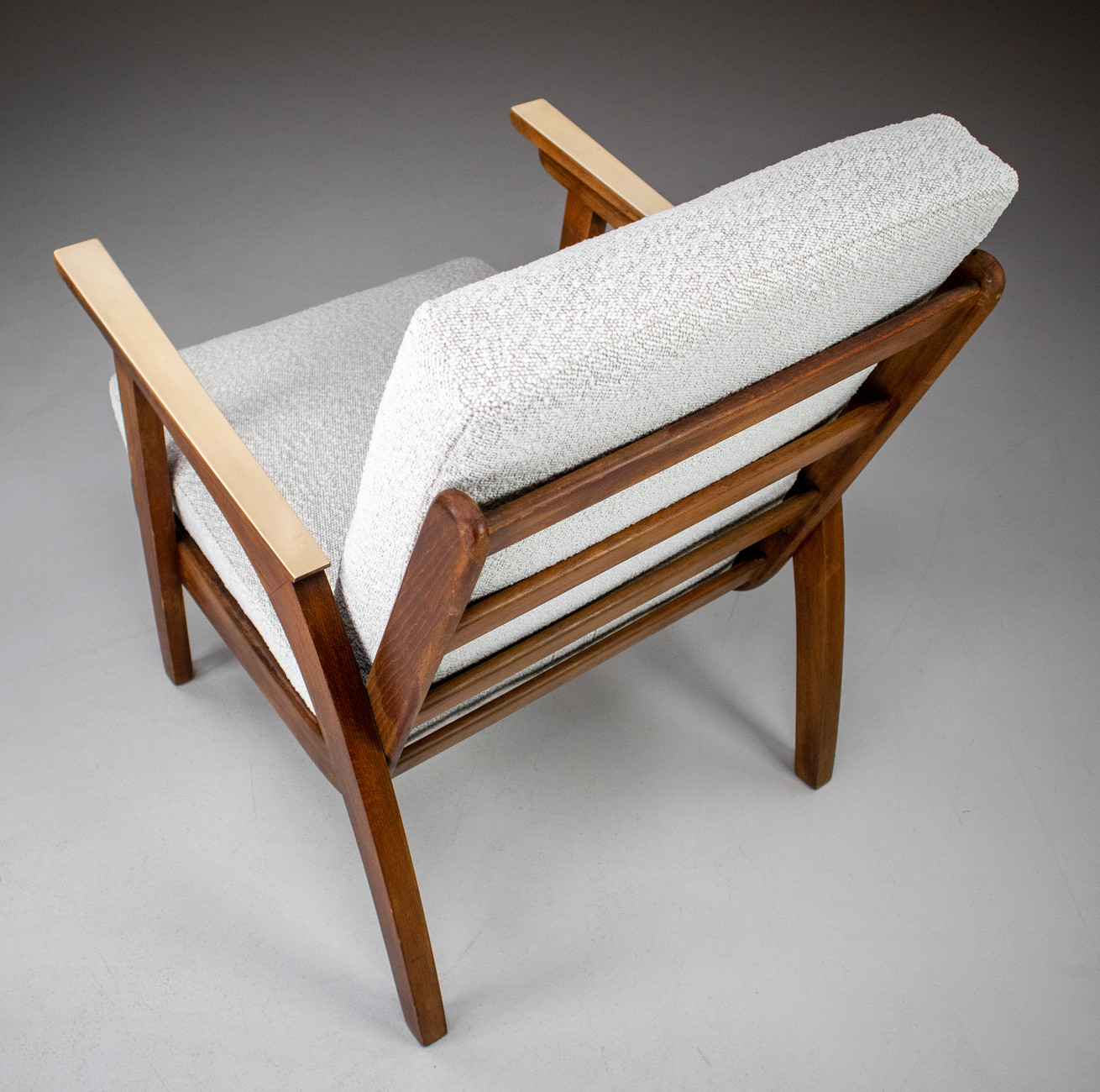 Set/2 Oak lounge / armchairs with Re-Upholsterd Bouclé Fabric France 1960s Mid-20th century