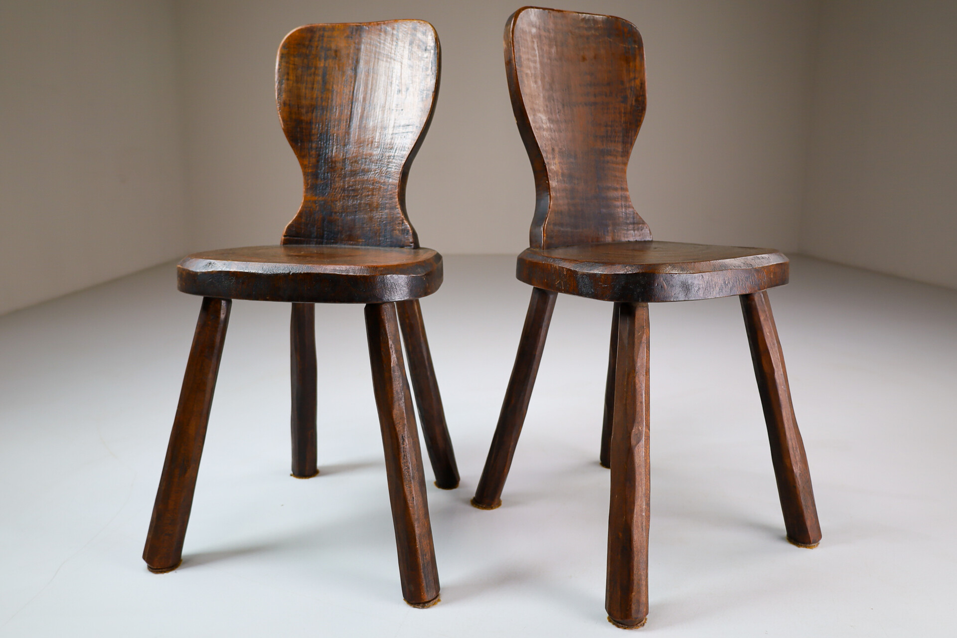 Set/2 Primitive Wood side - Chairs France 1960s Mid-20th century