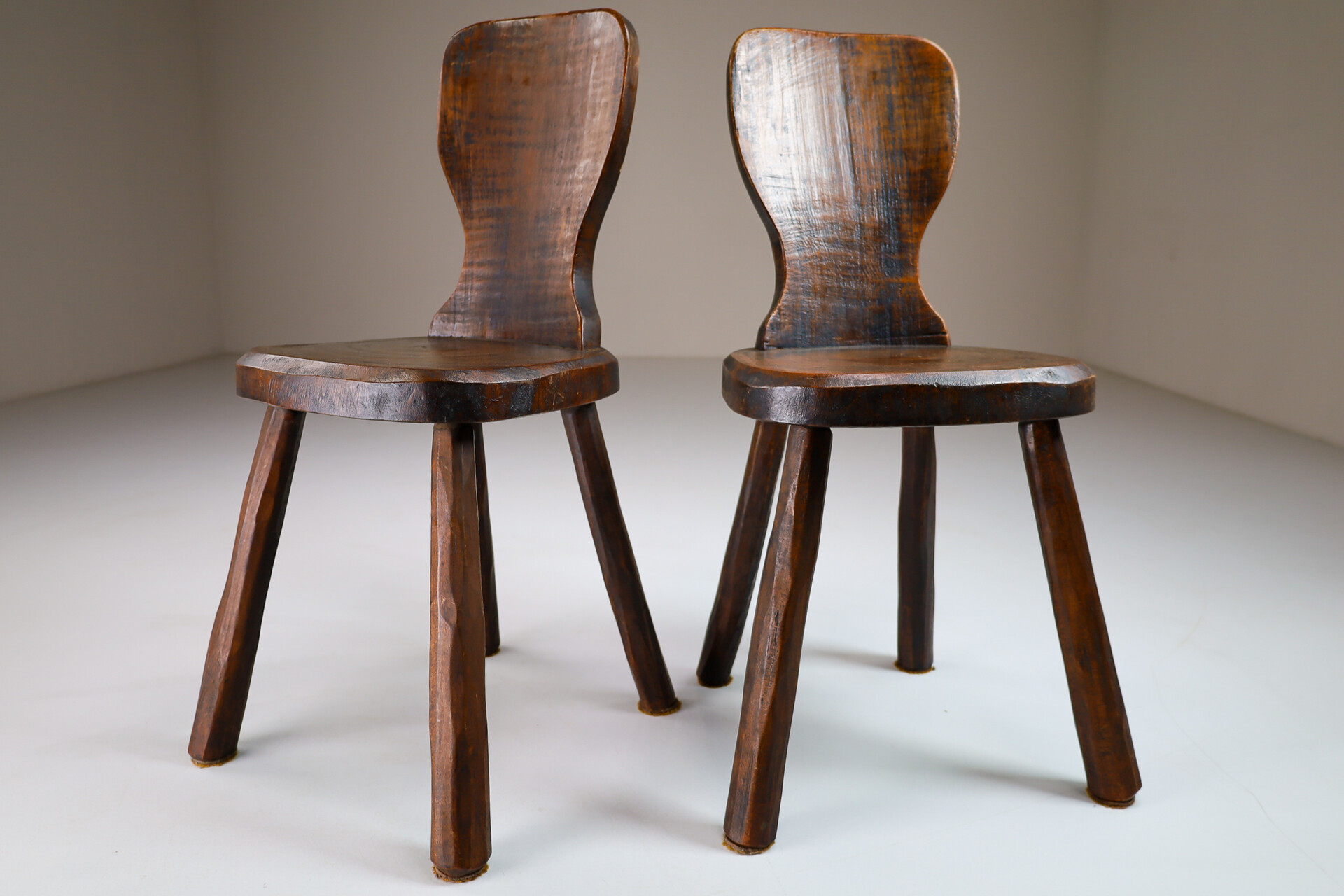 Set/2 Primitive Wood side - Chairs France 1960s Mid-20th century