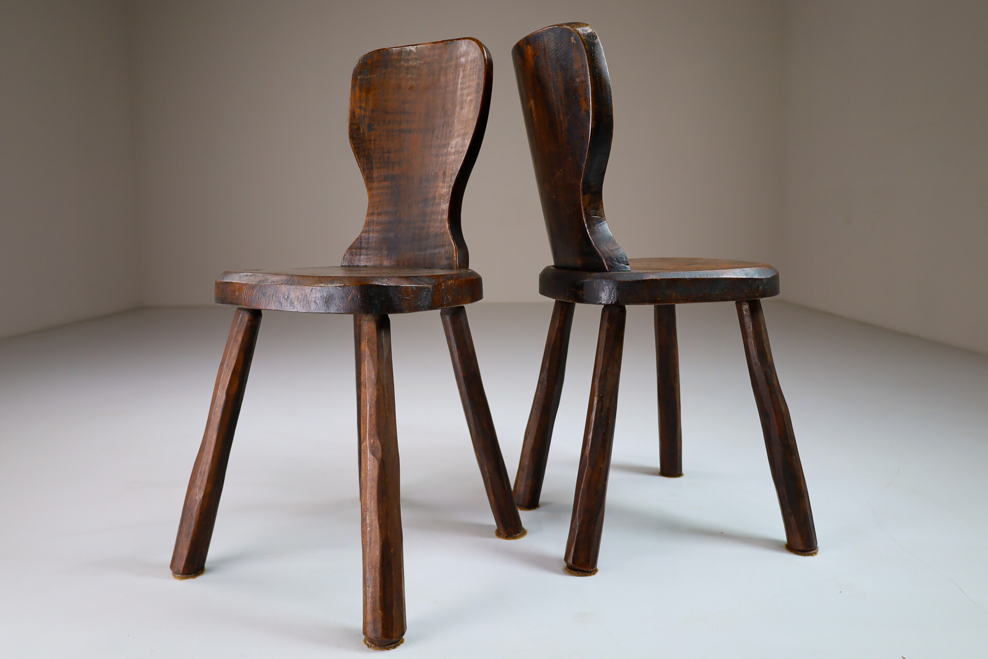 Set/2 Primitive Wood side - Chairs France 1960s Mid-20th century