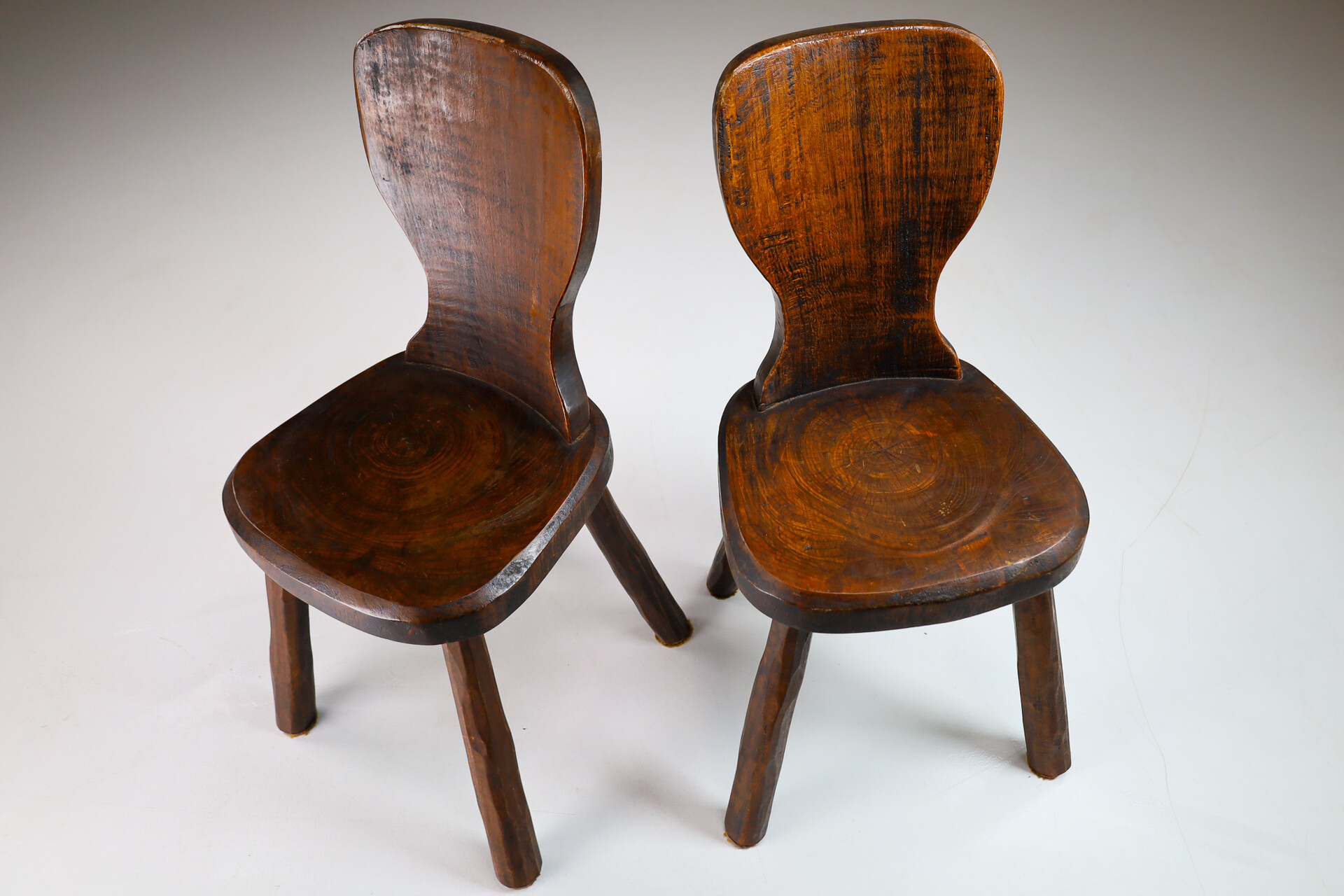 Set/2 Primitive Wood side - Chairs France 1960s Mid-20th century