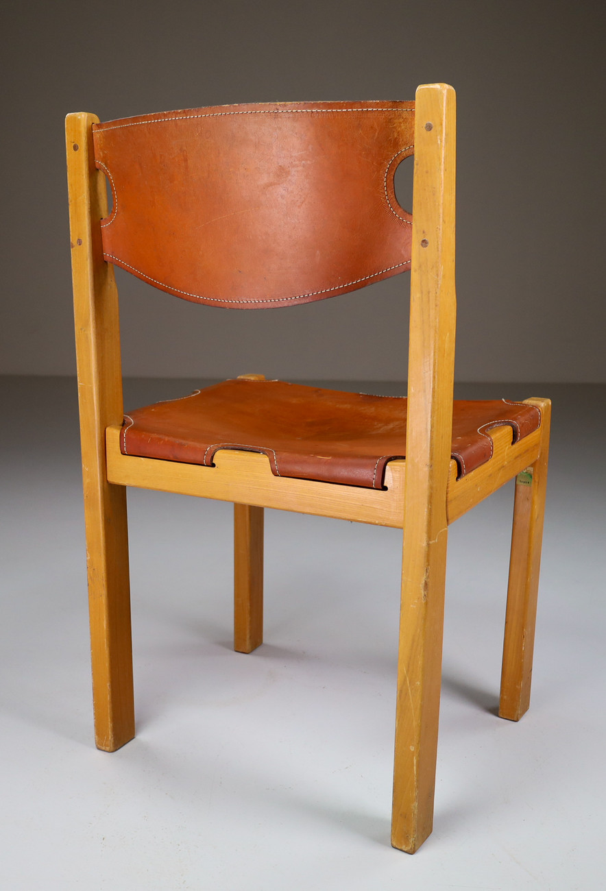 Set/4 Chairs in the Style of Pierre Chapo in Patinated leather, France  1970s Mid-20th century