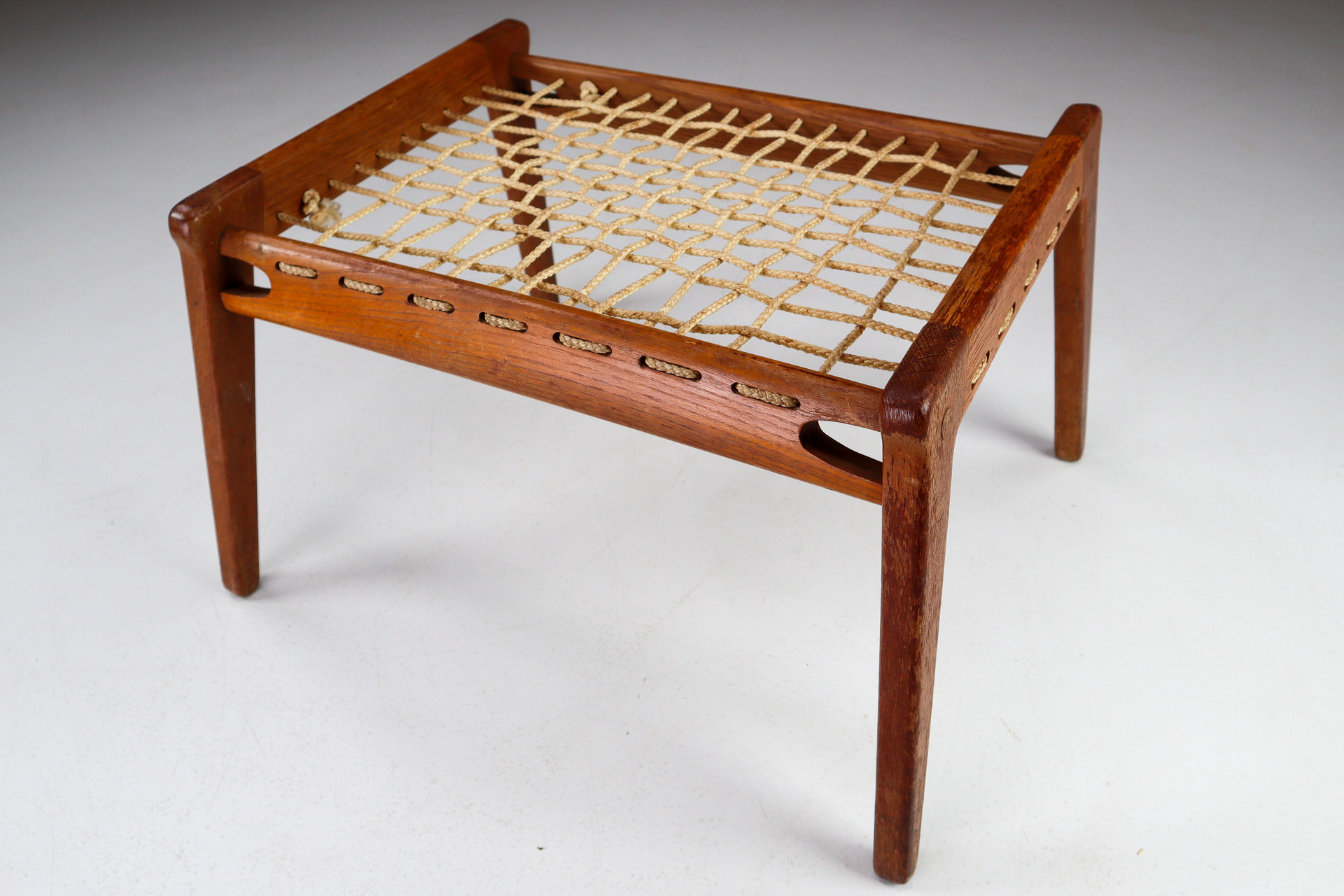 Set/4 Oak Ottomans Or Stools With Re-Upholsterd Bouclé Fabric From Germany , 1950s Mid-20th century