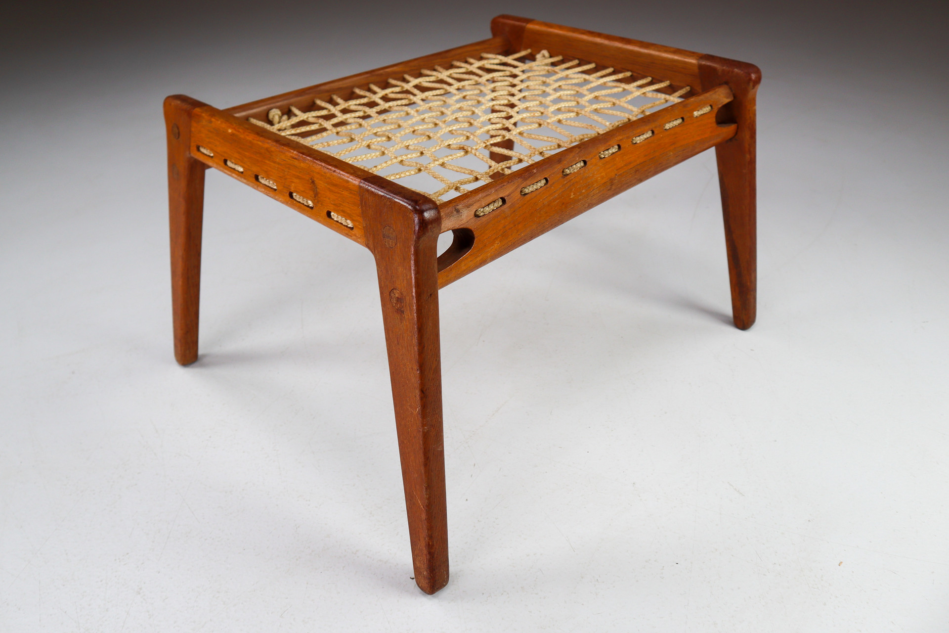 Set/4 Oak Ottomans Or Stools With Re-Upholsterd Bouclé Fabric From Germany , 1950s Mid-20th century