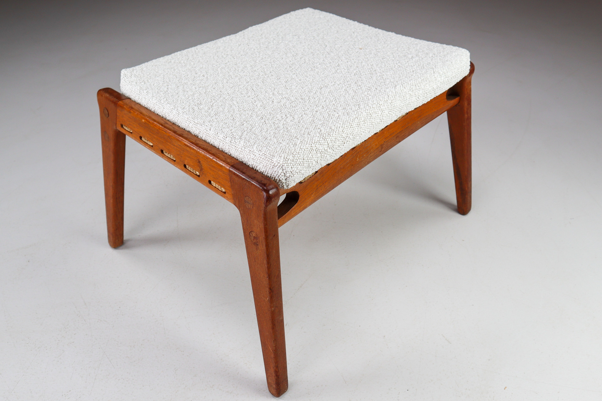 Set/4 Oak Ottomans Or Stools With Re-Upholsterd Bouclé Fabric From Germany , 1950s Mid-20th century